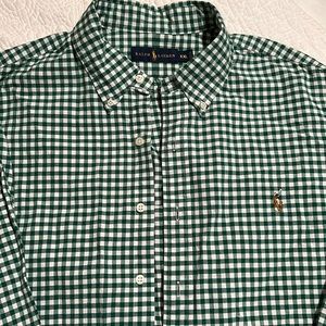 Ralph Lauren long sleeved green and white plaid button down